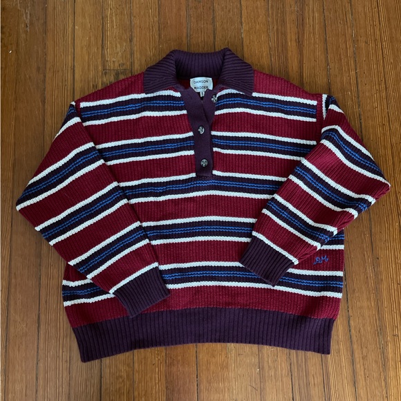 DAMSON MADDER Ilona Rugby Knit Sweater in Red Maroon Blue White Stripe Jumper - Picture 8 of 11